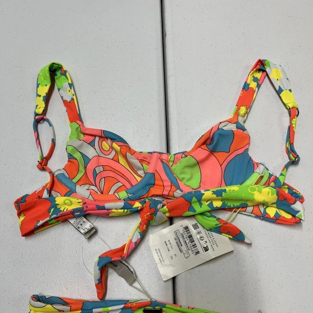 Maaji Bikini Swimsuit Colorful Retro Neon Floral Reversible M Beach Vacation